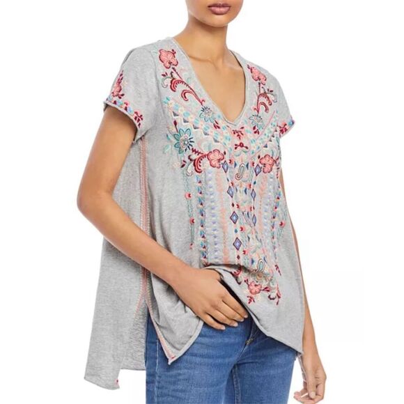 Johnny Was Tua Embroidered Knit Drape Top Grey‎ Size S - Picture 1 of 12